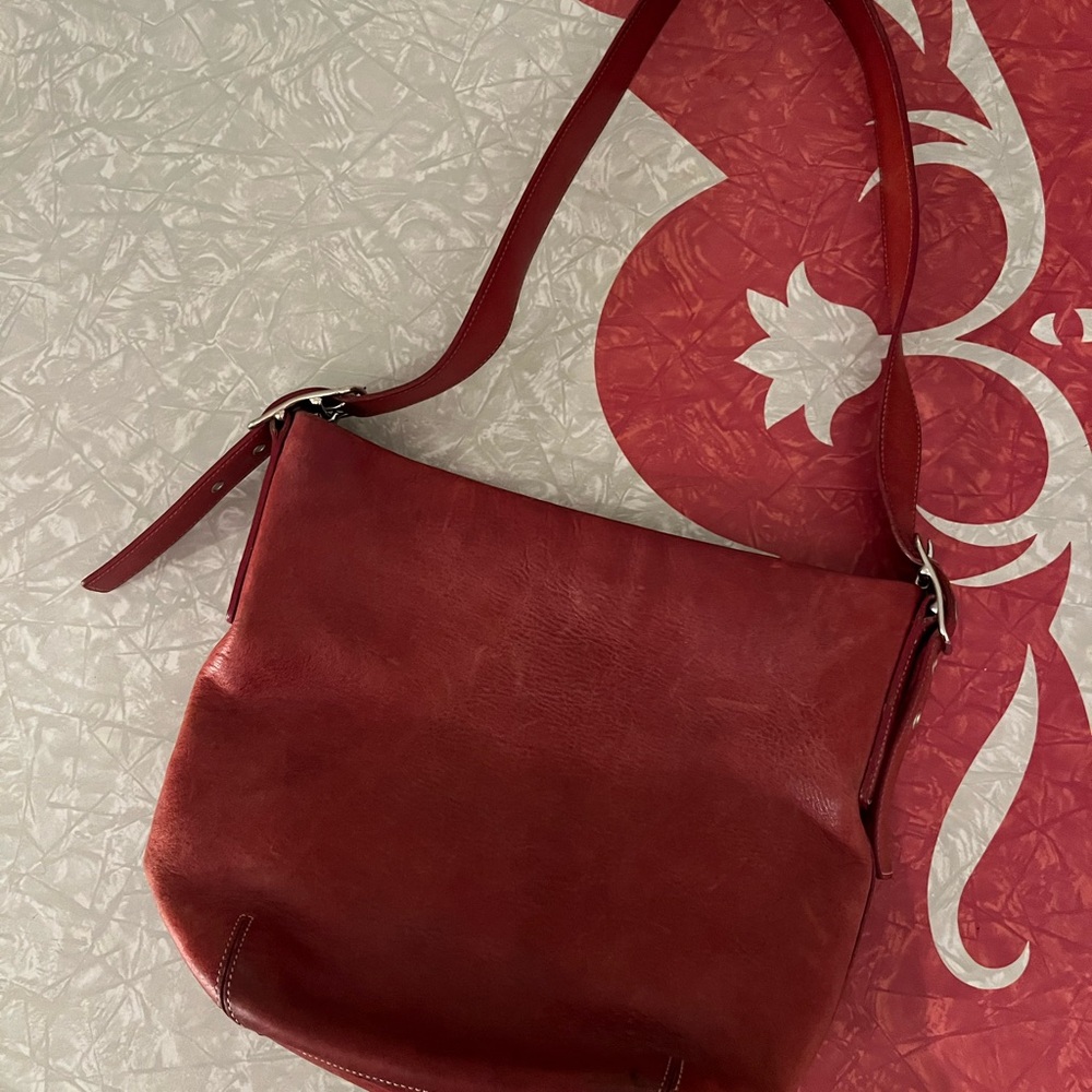Red Leather Coach Shoulder Bag
